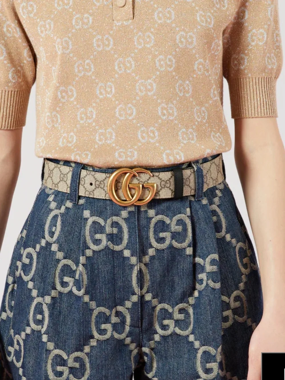 Gucci Gg Supreme Marmont Reversible Belt Monogram Black 80/32